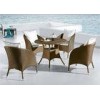 Beige Dining Table With Rattan Chairs , Rattan Glass Table And Chairs