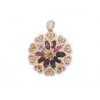 14k Gold Plated Full Love Colorful CZ Flower 925 Sterling Silver Heart Pendant