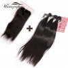 Indian virgin hair 3 bundles Silk Straight with 3.5"*4" Free part lace top closure