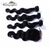 Indian virgin hair 3 bundles Body Wave with 3.5"*4" Free part lace top closure