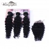 Indian virgin hair 3 bundles Deep Wave with 3.5"*4" Free part lace top closure