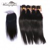 Indian virgin hair 4 bundles Silk Straight with 3.5"*4" Free part lace top closure