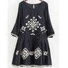 A Line Neckline Black Floral Embroidered Midi Dress , Flower Embroidered Dress