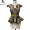 Peplum Hem V Neck African Print Tops Wax Printed Customized Size Washable